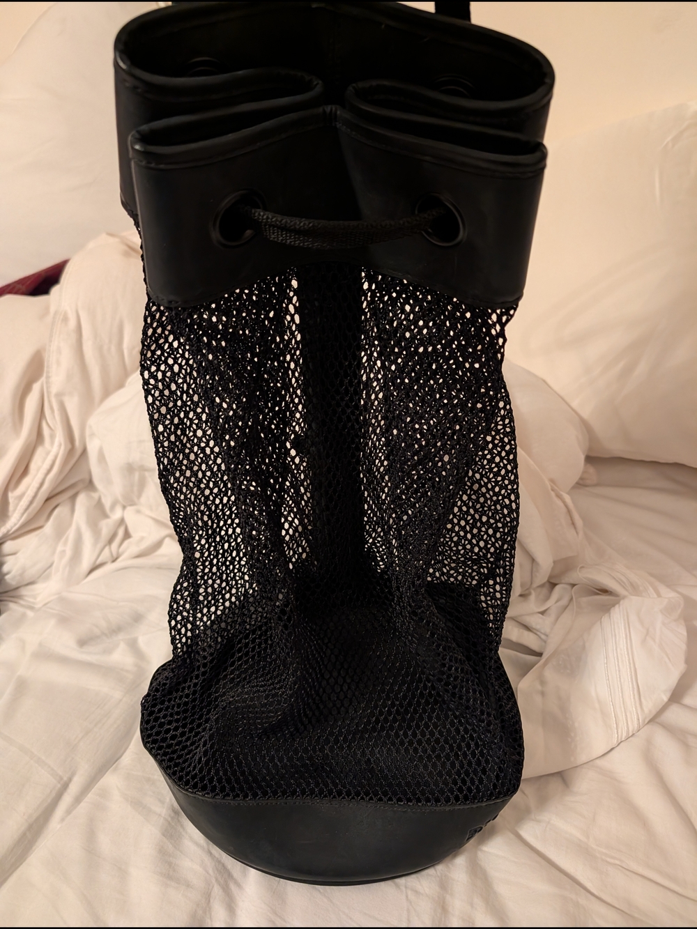 DKNY vintage Black Mesh Drawstring Scuba Bag / Beach Bag